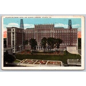Vintage Postcard Atlanta GA Biltmore Hotel Sunken Gardens 1929 Christmas Message